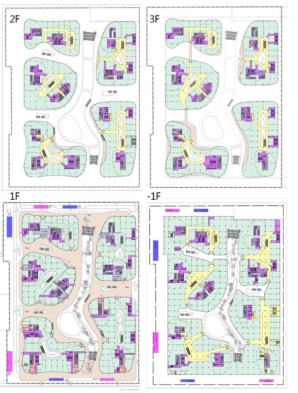 三里屯SOHO负一层至三层平面图